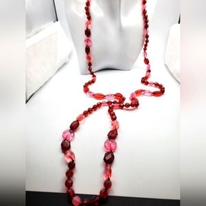 Strawberries‎ and cream crystal beaded long length necklace N1237